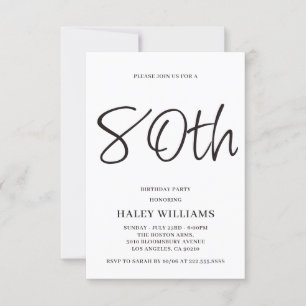 Minimalist Modern Simple Calligraphy 80th Birthday Invitation