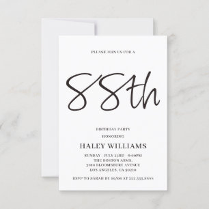 Minimalist Modern Simple Calligraphy 88th Birthday Invitation