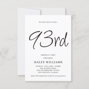 Minimalist Modern Simple Calligraphy 93rd Birthday Invitation