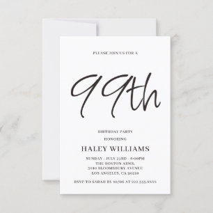 Minimalist Modern Simple Calligraphy 99th Birthday Invitation
