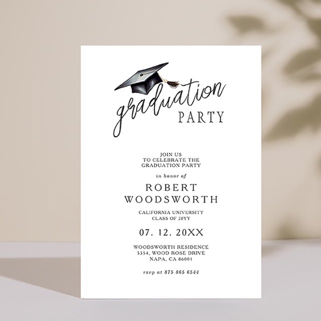Minimalist Modern Simple Cap Graduation Party Invitation (Creator Uploaded)