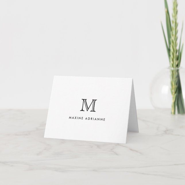Minimalist Modern Simple Classic Monogram Black Note Card (Front)