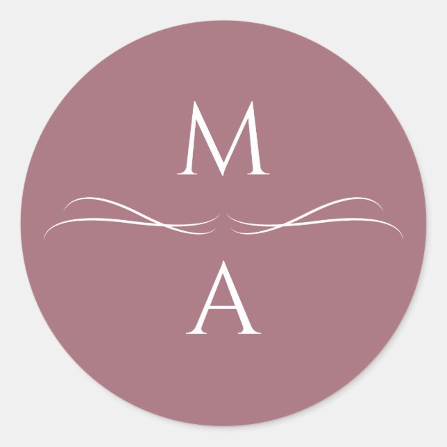 Minimalist Modern Simple Dusty Rose Initials Classic Round Sticker (Front)