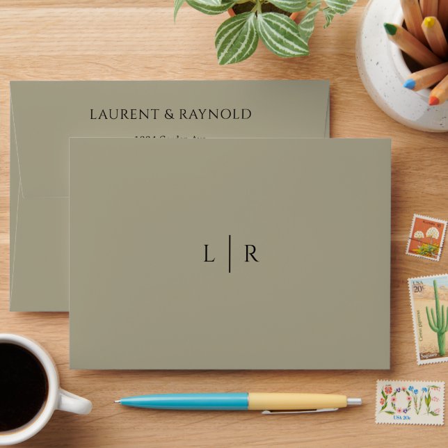Minimalist Modern Simple Elegant Taupe Wedding Envelope (Desk)