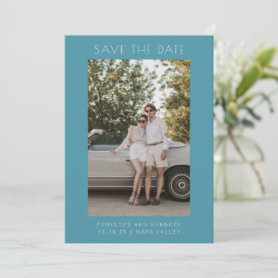 Minimalist Modern Simple Elegant Teal Blue Photo  Save The Date