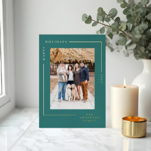 Minimalist Modern Simple Gold Border Frame Photo Foil Holiday Card