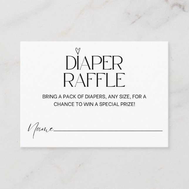 Minimalist Modern Simple Heart Diaper Raffle Game Enclosure Card (Front)