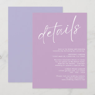 Minimalist modern simple Lavender wedding details Enclosure Card