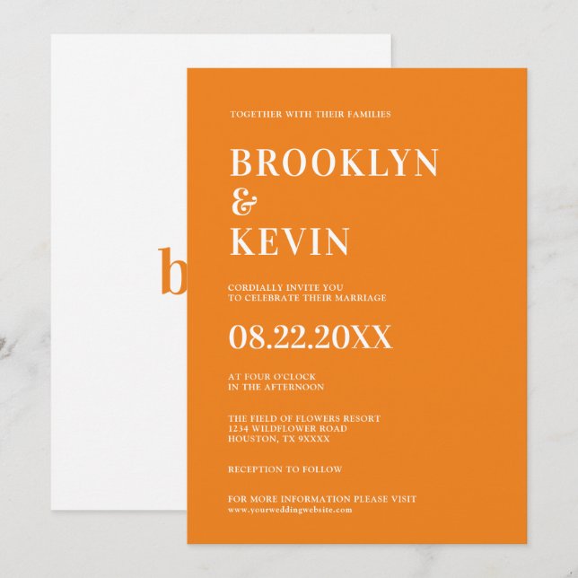 Minimalist Modern Simple Orange Wedding Invitation (Front/Back)