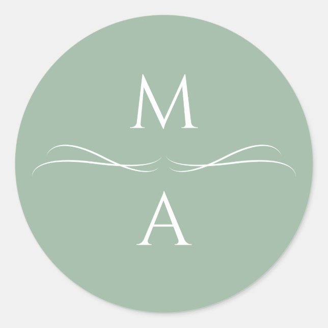 Minimalist Modern Simple Sage Green Initials Classic Round Sticker (Front)