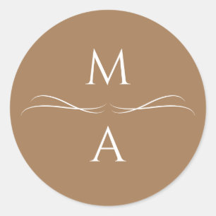 Minimalist Modern Simple Terracotta Brown Initials Classic Round Sticker