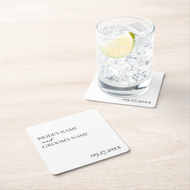 Minimalist Modern Simple Wedding Place Card Square Paper Coaster (Insitu)