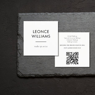 Minimalist Modern Simple White Custom QR Code Square Business Card