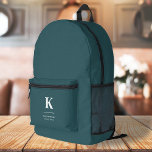 Minimalist Modern Smoke Green Large Initial Printed Backpack<br><div class="desc">A minimalist vertical design in an elegant style with a dusky green feature colour and large typographic initial monogram. The text can easily be customised for a design as unique as you are!</div>