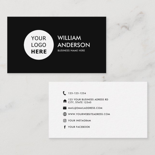 Minimalist Modern Social Media Icons Custom logo B Business Card (Front/Back)