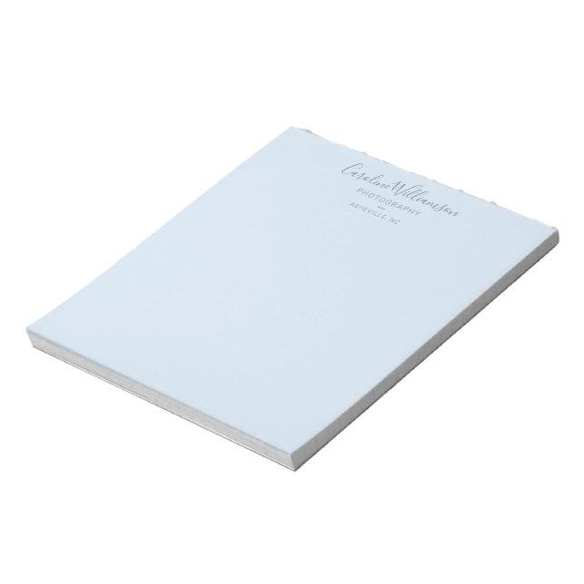 Minimalist Modern Soft Blue Script Custom Business Notepad (Rotated)