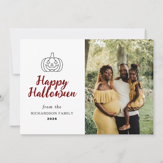 Minimalist Modern Spooky Happy Halloween 1 Photo Holiday Card (Front)