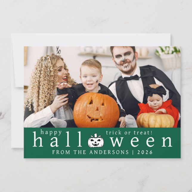 Minimalist Modern Spooky Happy Halloween 1 Photo Holiday Card (Front)