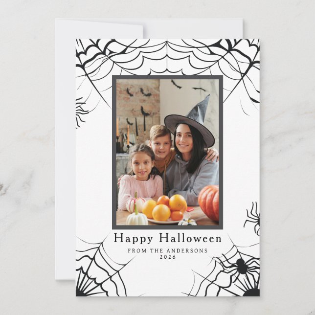 Minimalist Modern Spooky Happy Halloween 1 Photo Holiday Card (Front)