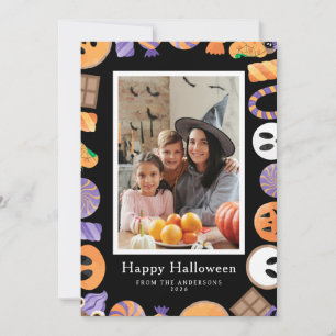 Minimalist Modern Spooky Happy Halloween 1 Photo Holiday Card