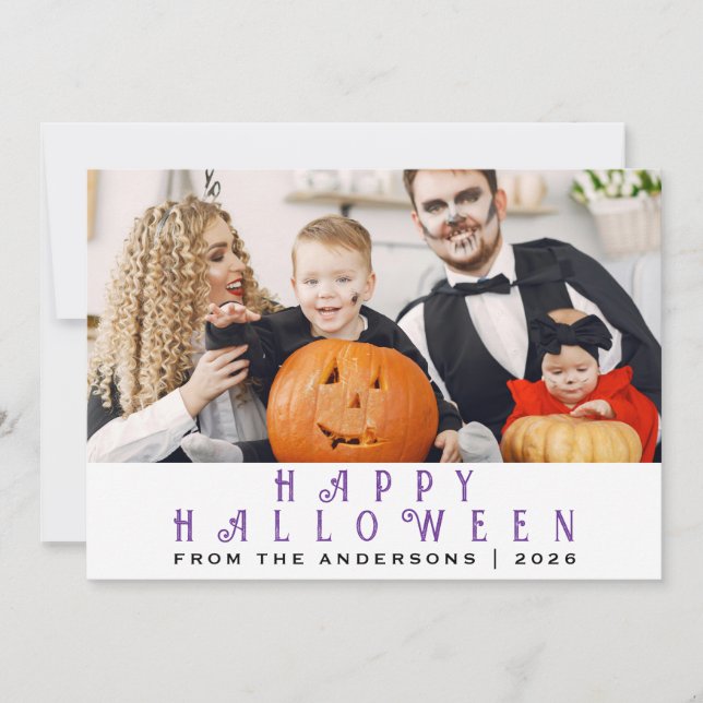 Minimalist Modern Spooky Happy Halloween 1 Photo Holiday Card (Front)