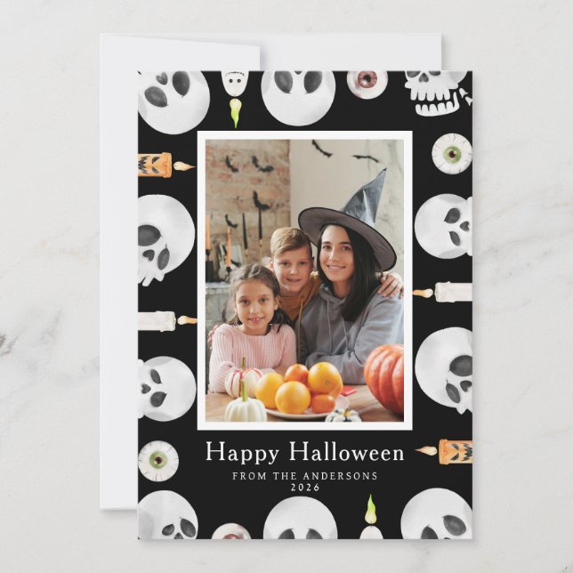 Minimalist Modern Spooky Happy Halloween 1 Photo Holiday Card (Front)