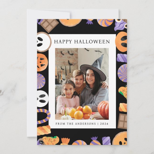 Minimalist Modern Spooky Happy Halloween 1 Photo Holiday Card (Front)
