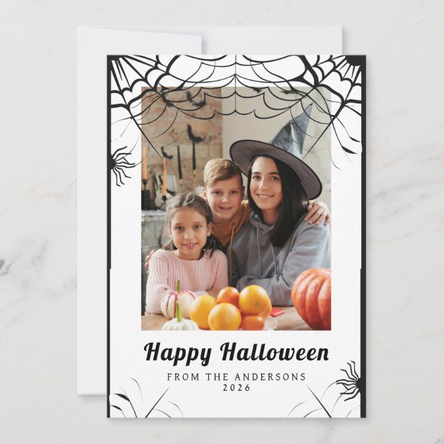 Minimalist Modern Spooky Happy Halloween 1 Photo Holiday Card (Front)