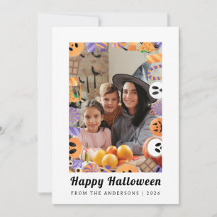 Minimalist Modern Spooky Happy Halloween 1 Photo Holiday Card