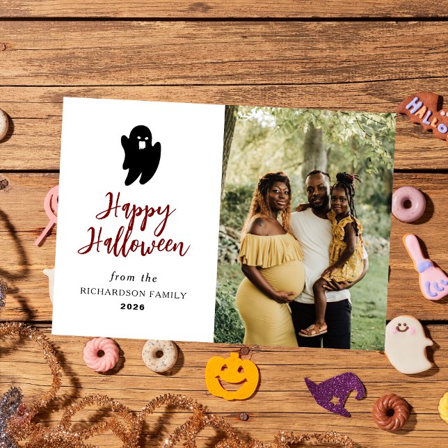Minimalist Modern Spooky Happy Halloween 1 Photo Holiday Card (Creator Uploaded)