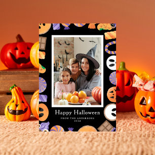 Minimalist Modern Spooky Happy Halloween 1 Photo Holiday Card