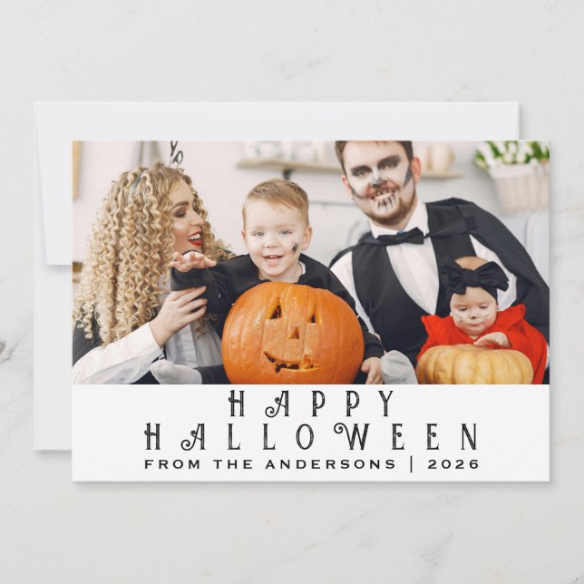 Minimalist Modern Spooky Happy Halloween 1 Photo Holiday Card (Front)
