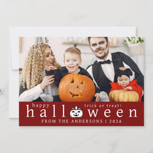Minimalist Modern Spooky Happy Halloween 1 Photo Holiday Card (Front)
