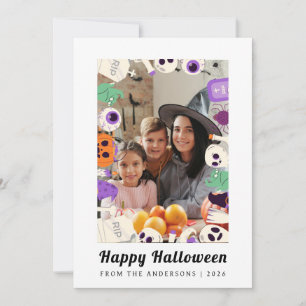Minimalist Modern Spooky Happy Halloween 1 Photo Holiday Card