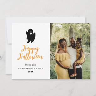 Minimalist Modern Spooky Happy Halloween 1 Photo Holiday Card