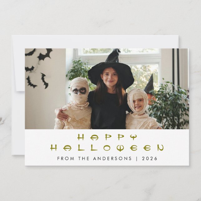 Minimalist Modern Spooky Happy Halloween 1 Photo Holiday Card (Front)