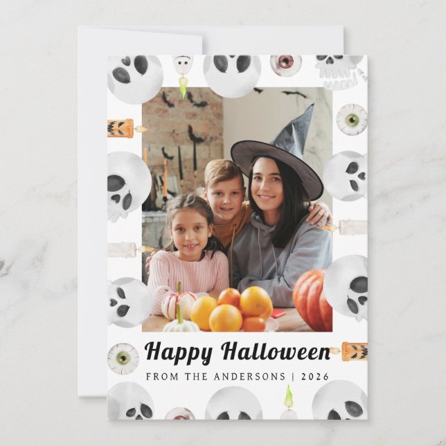Minimalist Modern Spooky Happy Halloween 1 Photo Holiday Card (Front)