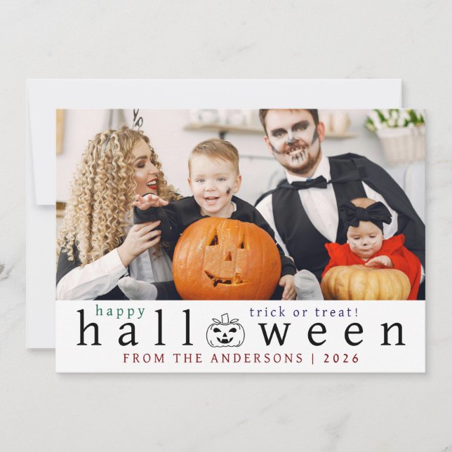 Minimalist Modern Spooky Happy Halloween 1 Photo Holiday Card (Front)