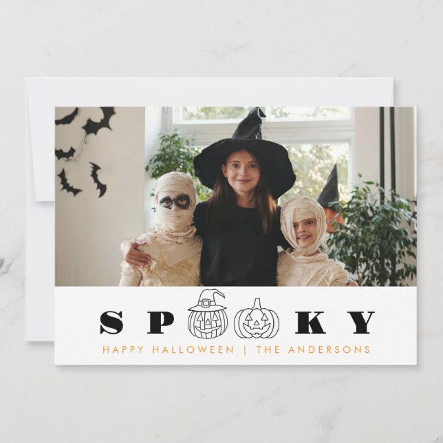 Minimalist Modern Spooky Happy Halloween 1 Photo Holiday Card (Front)