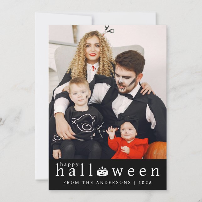 Minimalist Modern Spooky Happy Halloween 1 Photo Holiday Card (Front)