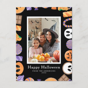 Minimalist Modern Spooky Happy Halloween 1 Photo Holiday Postcard