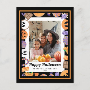 Minimalist Modern Spooky Happy Halloween 1 Photo Holiday Postcard