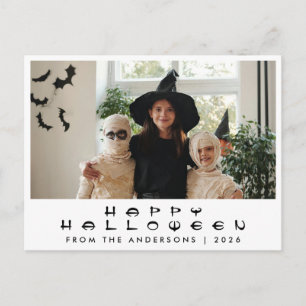 Minimalist Modern Spooky Happy Halloween 1 Photo Holiday Postcard