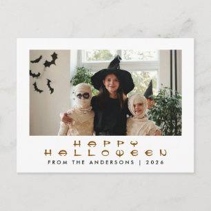 Minimalist Modern Spooky Happy Halloween 1 Photo Holiday Postcard