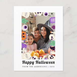 Minimalist Modern Spooky Happy Halloween 1 Photo Holiday Postcard