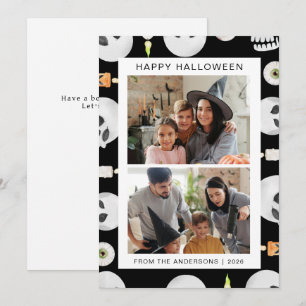 Minimalist Modern Spooky Happy Halloween 2 Photo Holiday Card