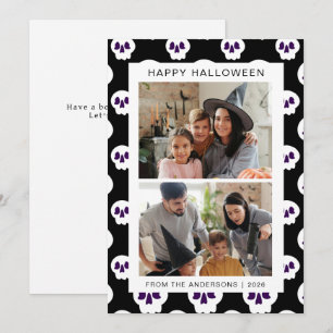 Minimalist Modern Spooky Happy Halloween 2 Photo Holiday Card
