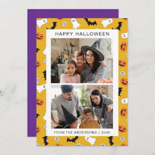 Minimalist Modern Spooky Happy Halloween 2 Photo Holiday Card