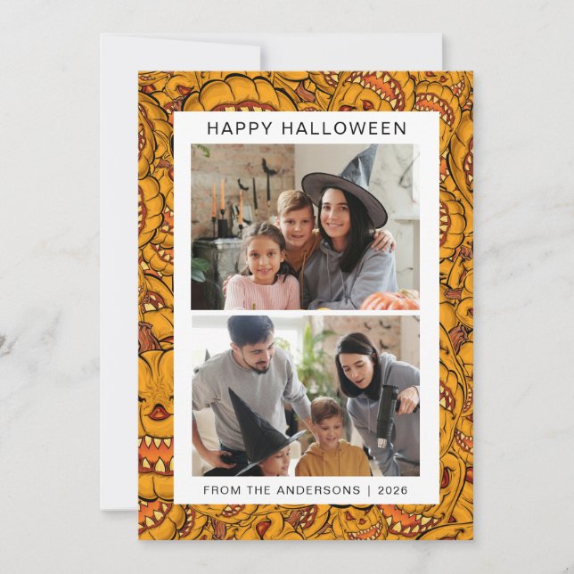 Minimalist Modern Spooky Happy Halloween 2 Photo Holiday Card (Front)