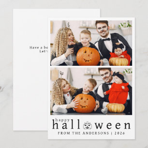 Minimalist Modern Spooky Happy Halloween 2 Photo Holiday Card